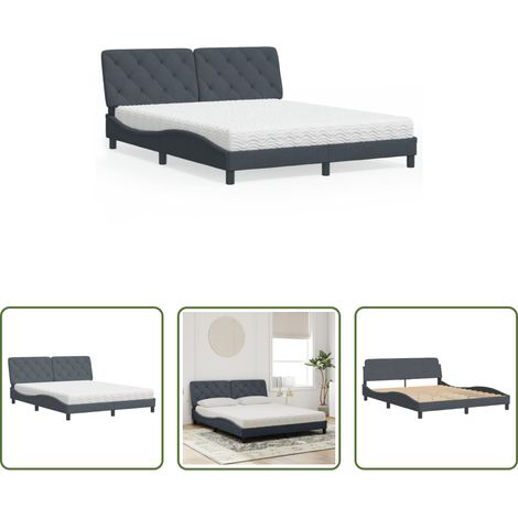 vidaXL Matratze mit Schaumstoff - Bett mit Matratze Dunkelgrau 160x200 cm Samt (1/5)