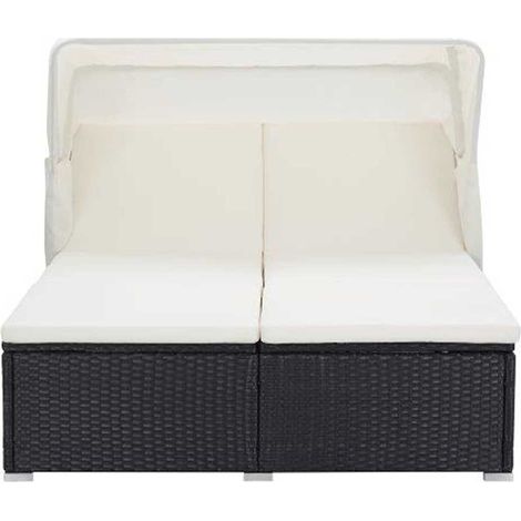 Maison Exclusive - Lettino Prendisole a 2 Posti con Cuscino in Polyrattan Nero (1/5)