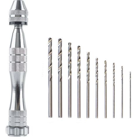 Lntyq Mini Perceuse à Main de Precision Mini Perceuse Manuelle Modelisme Aluminum Mandrin sans Clé 10 pièces Foret Fraise Twist 0.8-3.0mm pour Bricolage Forage (1/5)