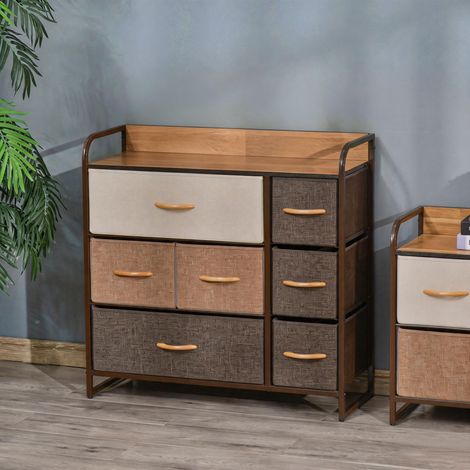 Commode 7 tiroirs meuble de rangement tiroir en tissu pliant - structure acier noir - 80L x 29l x 78,5H cm, multicolore (1/5)