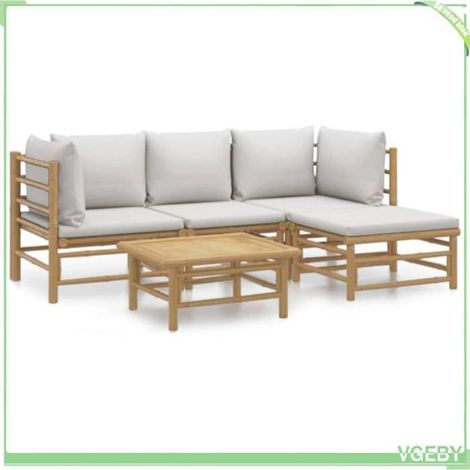 Salon de jardin 5 pcs - FAFEICY - 3155082 - Bambou huilé - Modulaire - Coussins gris clair (1/5)