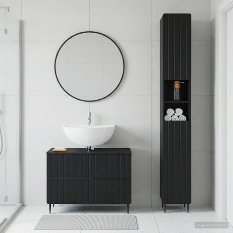 vidaXL 2 Piece Bathroom Cabinet Set ZWOLLE Black Engineered Wood (1/5)