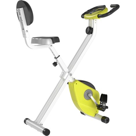 Folding Exercise Bike, Fitness Bicycle Indoor Trainer, 8-Level Magnetic Resistance Adjustable, with LCD Monitor, Pulse Sensor, Yellow (1/5)