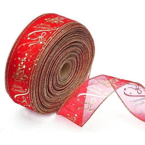 Ruban décoratif Joyeux Noël - 2 mètres - Rouge - Guirlande de sapin - Décoration de Noël (1/4)