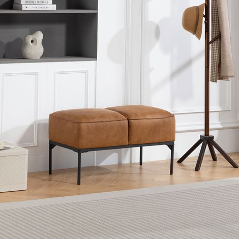 Taburete Pie de Cama Moderno de Cuero Sintético con Asiento Acolchado Grueso y Patas de Acero 80x40x46 cm Marrón (1/5)