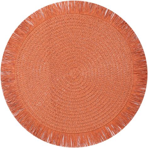 Ensemble de 4 sets de table ronds de style bohème avec de jolis pompons, résistants à l'usure et à la chaleur, antidérapants, pour la cuisine, le restaurant, la table à manger et la décoration intérie (1/3)