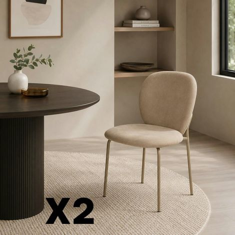 Chaise tissu taupe design arrondi (lot de 2) LORA (1/5)