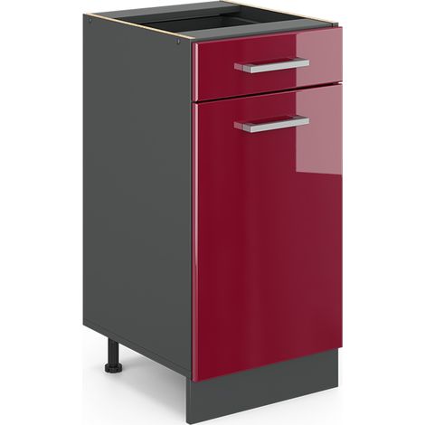 Mobiletto base per cucina R-Line, Rosso bordeaux lucido, 40 cm senza piano di lavoro, Vicco