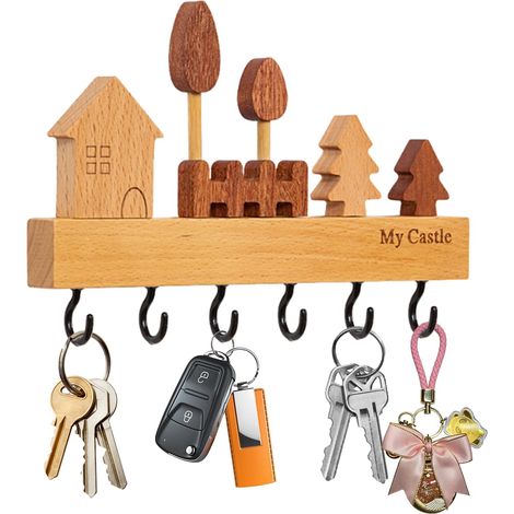 Porte Clef Mural, avec 6 Crochets Porte Clef Mural Accroche, Boite a Clé Murale Decorative, pour Couloir, Salon, Bureau (22,5 x 2 x 14,5 cm) (1/5)