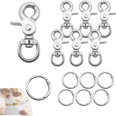 Lot de 12 mousquetons rotatifs en alliage de zinc (6 mousquetons + 6 anneaux de saut en métal, anti-torsion et antirouille, fermoirs robustes pour laisse de chien, clés, sac à dos et (1/5)