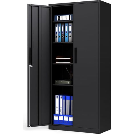 COSTWAY Armadio Portadocumenti, Armadio Multiuso con 2 Ante con Serratura e 4 Ripiani Regolabili, Armadio da Stoccaggio per Ufficio, Soggiorno e Scuola, 80 x 40 x 180 cm (1/5)