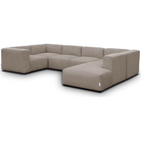 Canapé modulable panoramique 9 places ouvert à droite + pouf en velours côtelé taupe - Modulo (1/5)