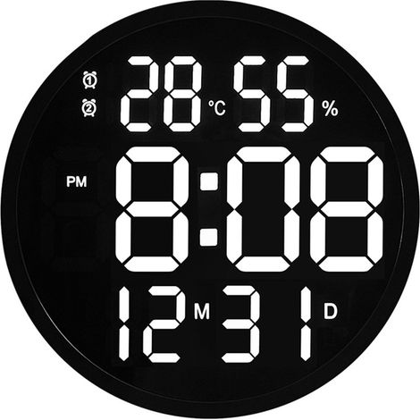 Reloj de Pared Digital 30cm Silencioso con Fecha Temperatura y Humedad, Pantalla Grande LED con Mando a Distancia – Ideal para Salón y Dormitorio (1/5)