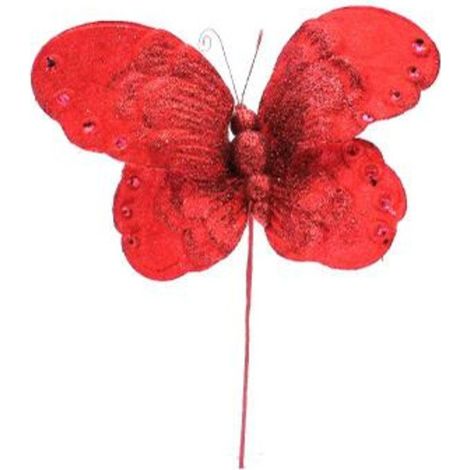 Farfalla decorata per decorazione addobbo albero di natale - colore rosso