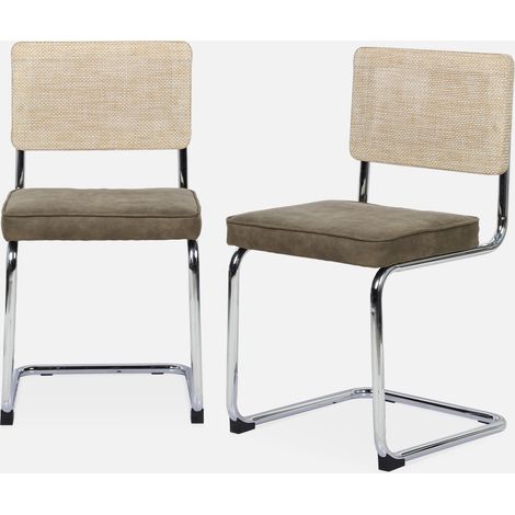 Silla cantilever con respaldo efecto ratán, set de 2 (1/5)