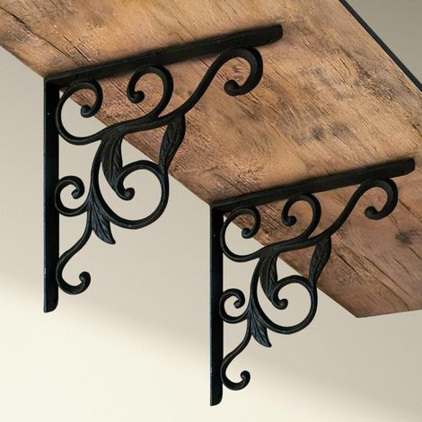 Marco Paul 21cm Metal Shelf Brackets   Heavy Duty Decorative Floral Design Black Right Angle Bracket for Indoor  and  Outdoor Use (1/5)