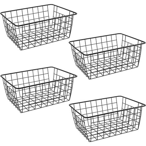 Panier Métallique - Fil Noir - Aéré et Empilable - Pour Salle De Bain Réfrigérateur Congélateur Bureau - Lot De 4