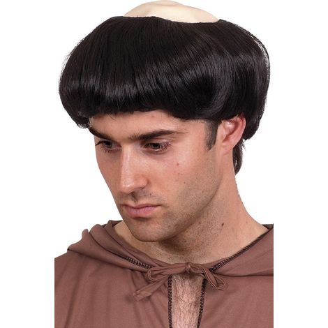 Monk's Wig - Black - Short - with Plastic Top - 42211
