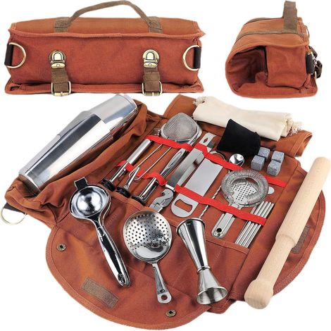 Barkeeper-Werkzeugtasche, tragbare Werkzeugtasche aus Canvas für Camping, Schultertasche zur Aufbewahrung von Barkeeper-Werkzeugen, kaffeefarben (1/5)