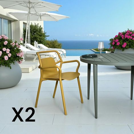 Chaise de jardin design jaune, empilable (lot de 2) PINETO (1/5)