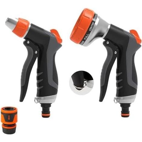2-teilige Gießpistole: Hochdruck mit 10 Modi und 2 Sprühmustern, Multifunktionssprüher für Autowäsche, Garten, Haustiere, Pflanzen, Orange und Schwarz. (1/5)