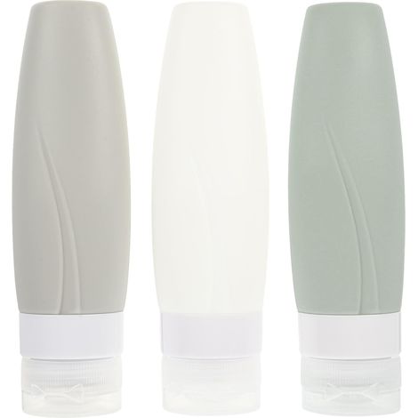 Set de 3 Petites Bouteilles de Voyage Rechargeables en Silicone Souple 90ml, Légères et Faciles à Ranger pour Lotion, Déplacements (1/5)