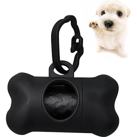 Distributeur Sac a Crottes Chien Noir 8 x 5 cm, Sac Crottes Chien en Forme d'Os avec 1 Rouleau de Sac pour Chien,Porte Sac à Caca pour Chien,Support Sac à Crottes pour Chien