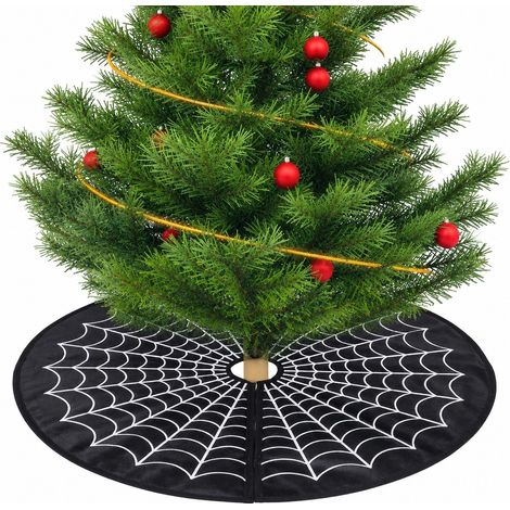 Jupe de sapin d'Halloween de 61 cm (24 pouces) à motif toile d'araignée, thème cauchemar noir, pour décoration intérieure et extérieure des fêtes. (1/5)