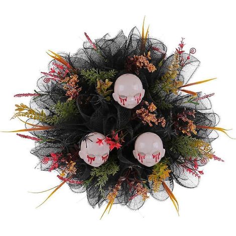 Couronne artificielle de crânes d'Halloween pour porte d'entrée, jardin, cour, mariage (1/4)