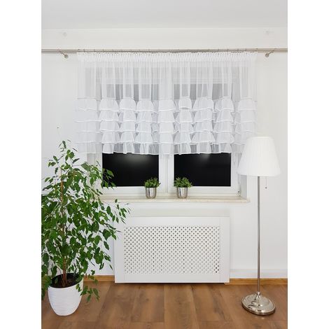 Rideau prêt à poser 400 x 105 cm en gaze de coton avec volants et strass - blanc (1/5)