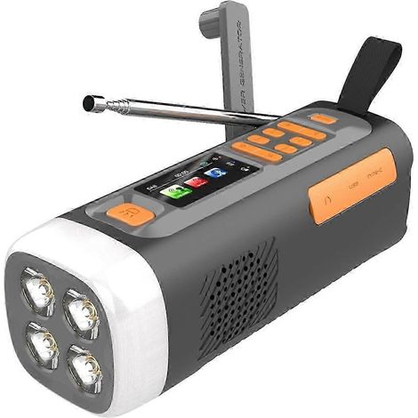 Radio FM Bluetooth d'urgence 4500 mAh, générateur solaire USB à manivelle, alimentation 3 en 1 compatible avec le camping en plein air (1/5)