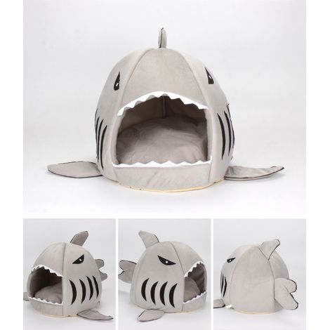 Shark Cat House Lit amovible et lavable en forme de toutes saisons pour animaux de compagnie, chaton, chien, gris (1/5)