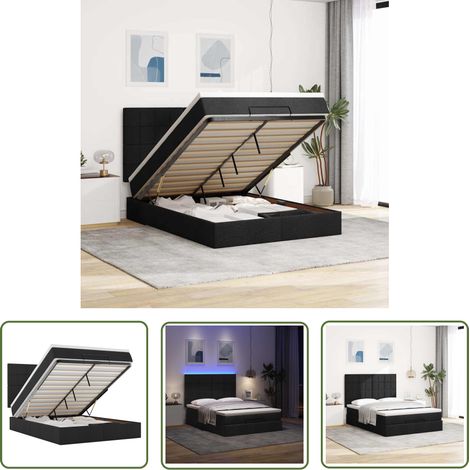 VidaXL Cadre de lit ottoman avec matelas noir 140x190 cm tissu (1/5)
