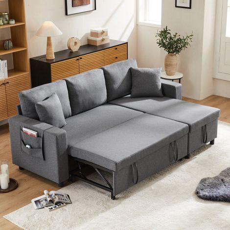 Sofá rinconero modular 219,5x142,5x83 cm en tejido gris oscuro, con almacenaje FloraGrace (1/5)