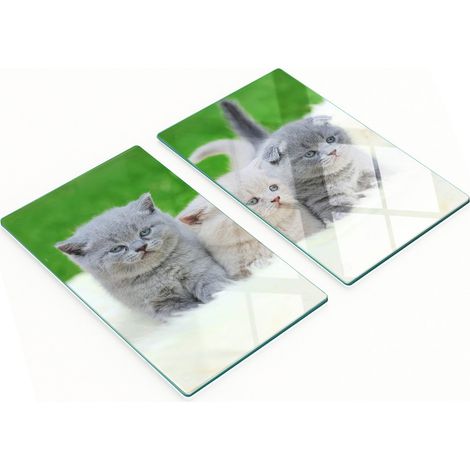 Tablas de servir de cristal para cocina con estampado de tres gatos y manta, 2x30x52 cm.