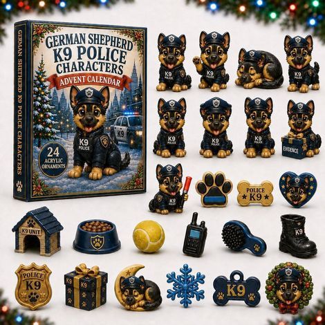 Adventskalender 2026 mit Shepherd-Polizeimotiv, 2D-Überraschungsbox