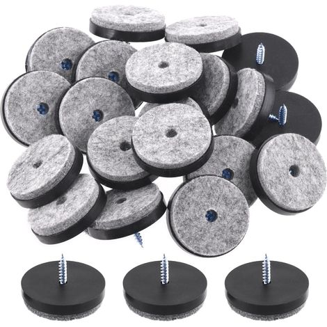 Lot de 20 patins antidérapants en feutre anti-rayures - Ronds, plastique ABS, à visser pour meubles en bois