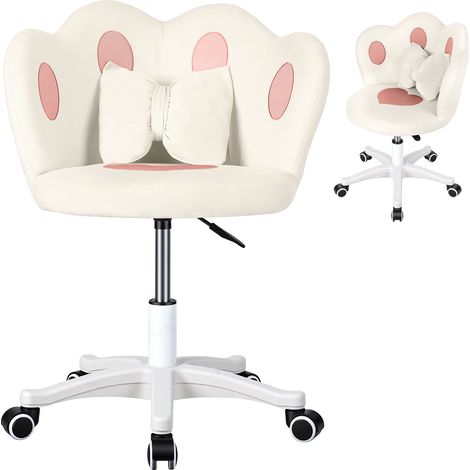 FIANAO – Kinder Schreibtischstuhl – höhenverstellbar, 360 Grad drehbar, ergonomisch, mit Kissen, Nylon Material, für Jungen und Mädchen im Arbeitszimmer, Gesamthöhe 68 bis 78 cm, Weiß (1/5)