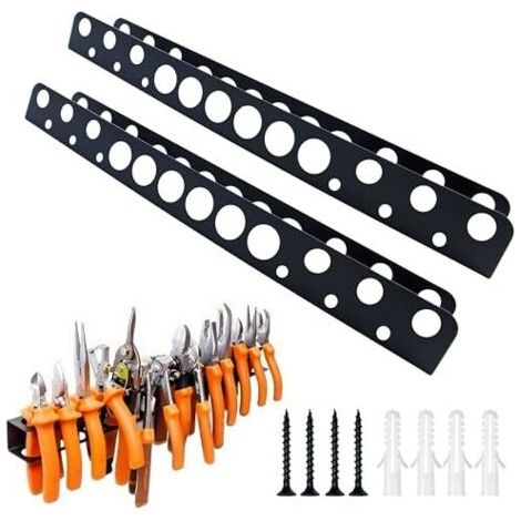 Ensemble de 2 supports muraux pour pinces, support mural de 40 cm, fixation murale avec vis et chevilles d'expansion, support pour tournevis, étagère murale pour pinces, idéal pour garage, atelier et