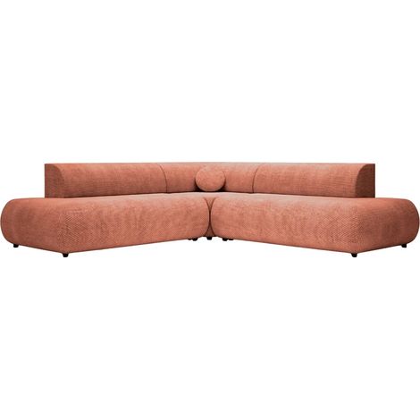 LEVI - Canapé panoramique convertible tissu lisse 5 places Terracotta Gauche (1/5)