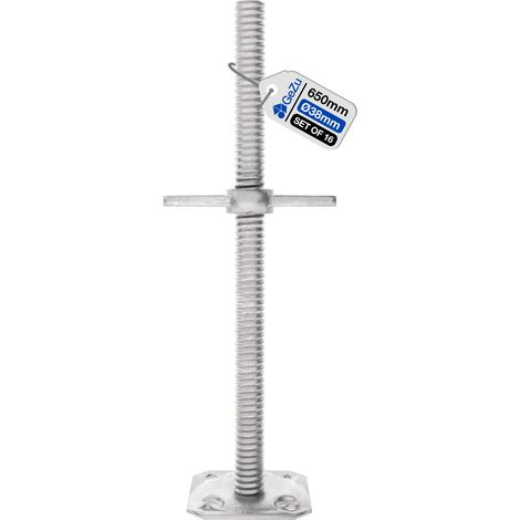 Lot de 16 Vérin d’échafaudage réglable avec tige filetée Ø38 mm – Longueur 650 mm – Galvanisé à chaud – Plaque de pied robuste pour stabilité et sécurité – GeZu Impex (1/5)
