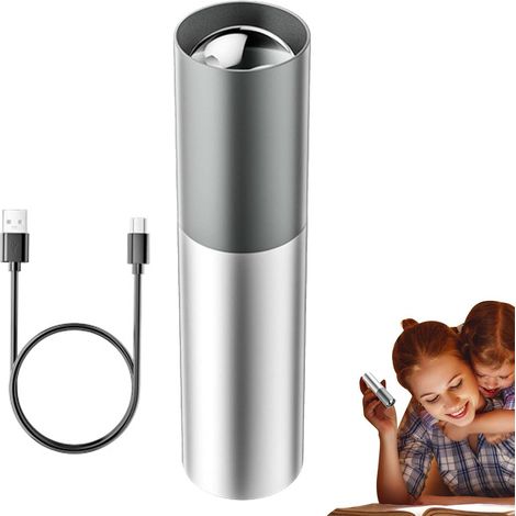 Mini lampe torche de camping rechargeable par USB, 100 lumens, éclairage puissant pour une utilisation intérieure et extérieure, avec batterie intégrée, couleur argent - AquaForge (1/4)