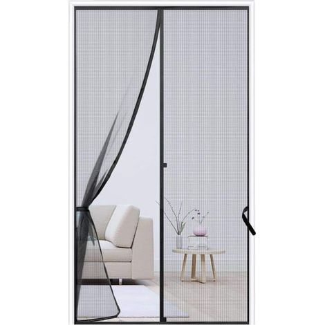 Moustiquaire magnétique pour porte avec aimants puissants et embrasses, 90 cm x 210 cm - Noir (1/5)