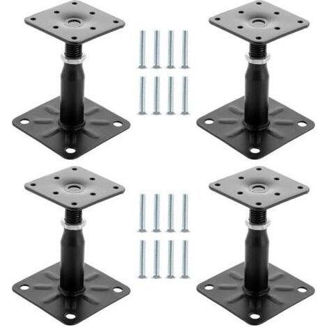 4 x Post Brackets, Height Adjustable, 100 - 150 mm, Galvanised Steel, Black, 75 x 95 mm, Adjustable for Concrete Seal, for Fences, Sheds, Carports, Pergolas (1/5)