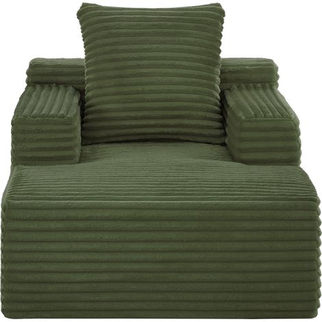 Chaise longue une place large en velours côtelé, mousse haute densité et ressorts ensachés. Sans assemblage, gain de place, charge max 80 kg, pour salon et chambre. (1/5)