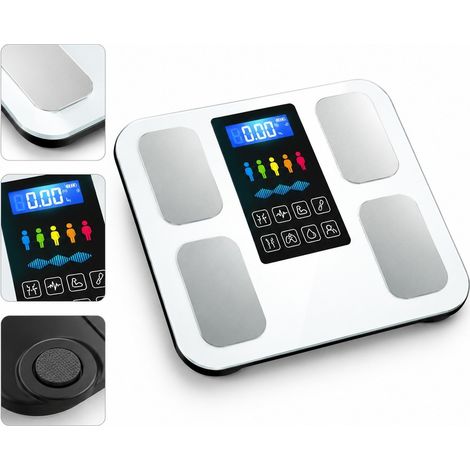 Balance d'impédance corporelle Bluetooth en verre trempé, pieds silicone anti-dérapants, suivi de la masse grasse et musculaire, jusqu'à 4 utilisateurs, application mobile (26 x 26 cm) (1/3)