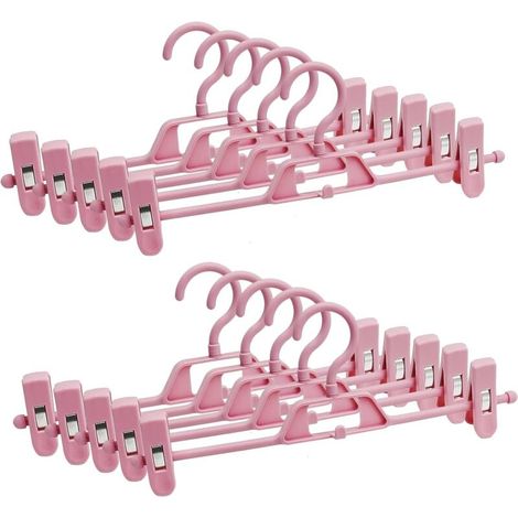 Cintres à pantalons en plastique – Rotation à 360° et clips réglables – Pour organiser votre garde-robe – Lot de 10, rose (1/5)