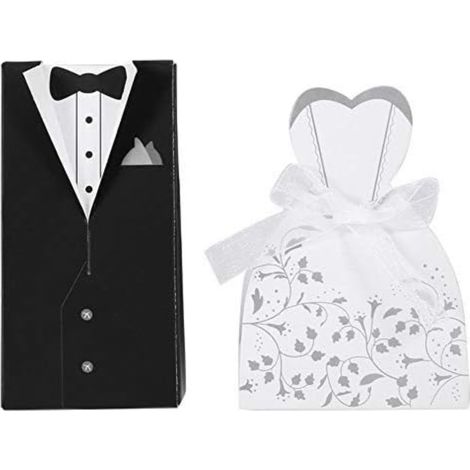 50 dekorative Hochzeitsgeschenkboxen aus Pappe, ideal für Hochzeitssüßigkeiten, in Form eines frisch verheirateten Paares, perfekt für Hochzeitsfeiern.