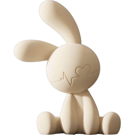 Figurine de lapin assis, sculpture de lapin en résine floquée au toucher pelucheux, idéale pour le salon, la chambre ou à exposer sur une étagère. (1/5)