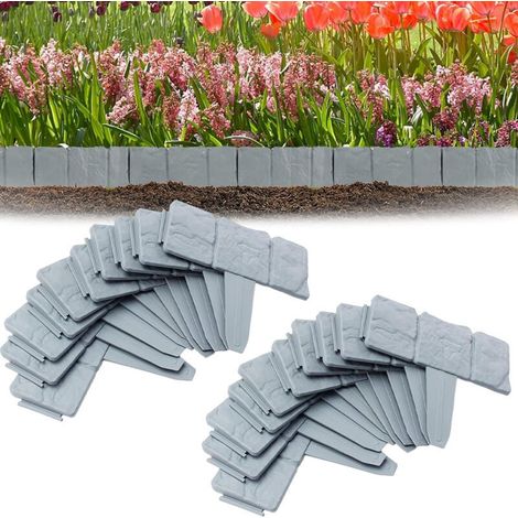 Set di 20 pietre per bordatura da giardino per esterni - Bordatura da giardino in plastica - Bordatura per prato 5 m - Grigio (1/5)